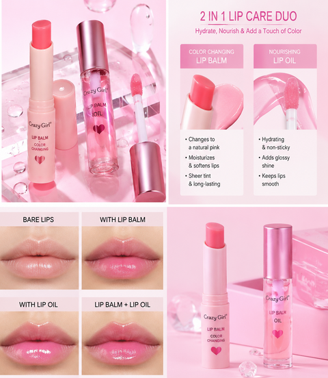 Product Name*
*Crazy Girl 2-in-1 Color Changing Lip Balm + Lip Oil Set | Moisturizing & Nourishing*