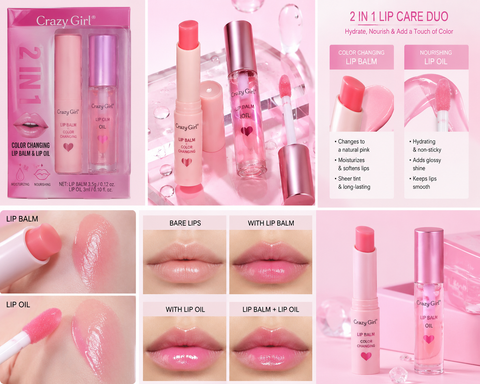 Product Name*
*Crazy Girl 2-in-1 Color Changing Lip Balm + Lip Oil Set | Moisturizing & Nourishing*